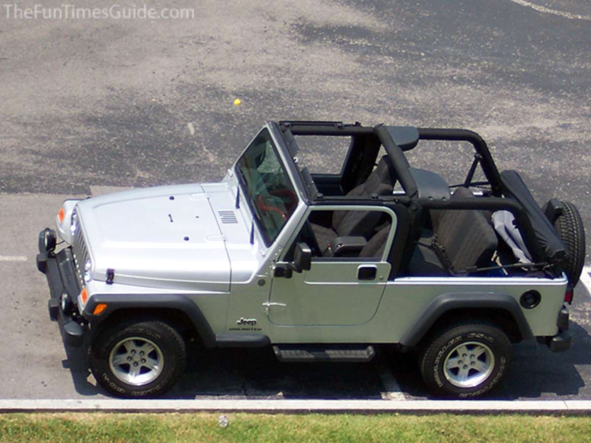 Our Jeep Wrangler with the soft top completely removed.