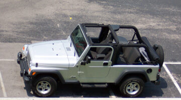 Our Jeep Wrangler with the soft top completely removed.